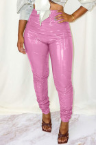 Pink Sexy Solid Patchwork Skinny High Waist Pencil Solid Color Bottoms