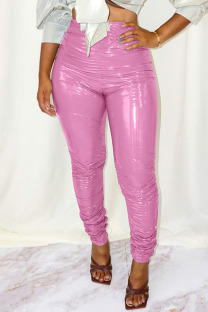 Pink Sexy Solid Split Joint Skinny High Waist Pencil Solid Color Bottoms