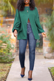 Green Fashion Casual Solid Split Joint Slit O Neck Tops