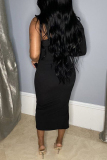 Black Fashion Sexy Solid Split Joint Zipper Oblique Collar Long Sleeve Dresses