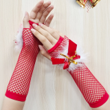 Red Sexy Party Patchwork Snowflakes Mesh Gloves