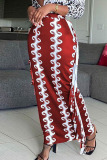 Red Fashion Casual Striped Print Tassel Patchwork Straight High Waist Straight Full Print Bottoms