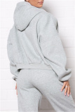 Grey Fashion Casual Solid Basic Hooded Collar Plus Size Two Pieces