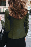 Army Green Fashion Casual Solid Basic Zipper Collar Plus Size Coats