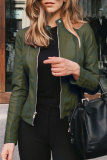 Khaki Fashion Casual Solid Basic Zipper Collar Plus Size Coats