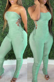 Light Green Sexy Casual Solid Bandage Backless Fold Strapless Skinny Jumpsuits