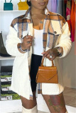 Brown Fashion Casual Plaid Cardigan Turndown Collar Outerwear