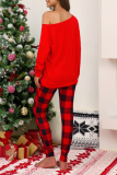Red Christmas Day Casual Party Cute Split Joint Print Costumes