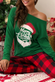 Green Christmas Day Casual Party Cute Split Joint Print Costumes