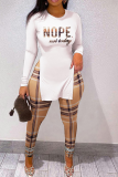 Leopard Print Casual Print Slit Letter O Neck Long Sleeve Two Pieces