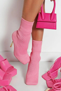 Pink Fashion Casual Split Joint Solid Color Stiletto Boots
