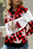 Red Fashion Casual Print Basic Hooded Collar Tops