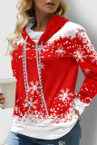 Red White Fashion Casual Print Basic Hooded Collar Tops