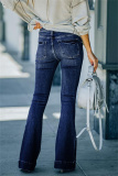 Dark Blue Fashion Solid Basic High Waist Boot Cut Denim Jeans