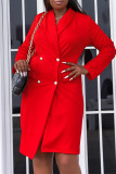 Red Fashion Casual Solid Basic Turndown Collar Plus Size Overcoat