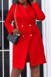 Red Fashion Casual Solid Basic Turndown Collar Plus Size Overcoat