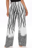 Black And White Fashion Casual Print Basic Regular High Waist Trousers