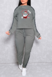 Grey Party Santa Claus Split Joint O Neck Long Sleeve Two Pieces