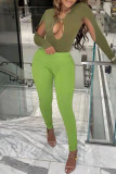 Green Sexy Casual Solid Hollowed Out V Neck Long Sleeve Two Pieces