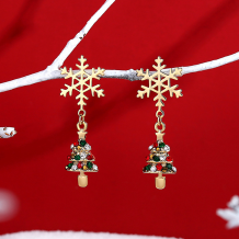 Gold Casual Sweet Party Snowflakes Christmas Tree Printed Split Joint Earrings