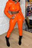 Orange Casual Solid Patchwork Turndown Collar Outerwear
