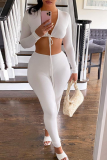 Apricot Sexy Solid Patchwork V Neck Long Sleeve Two Pieces