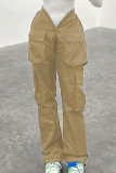 Black Fashion Casual Solid Split Joint Regular Mid Waist Trousers