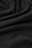 Black Fashion Casual Plus Size Solid Backless Oblique Collar Irregular Dress
