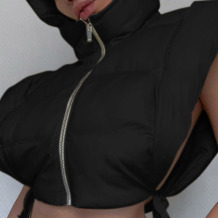 Black Casual Solid Split Joint Frenulum Zipper Hooded Collar Outerwear