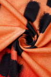 Orange Fashion Casual Tie Dye Asymmetrical O Neck Plus Size Two Pieces