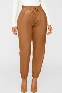 Brown Fashion Casual Solid Basic Regular High Waist Trousers