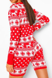 Red Casual Print Patchwork Buttons O Neck Regular Rompers