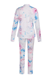 Pink Fashion Casual Print Buttons Turndown Collar Long Sleeve Two Pieces