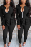 White Fashion Sexy Celebrities Patchwork Solid Two Piece Suits Long Sleeve Two Pieces