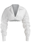 White Sexy Casual Solid Fold Turndown Collar Tops