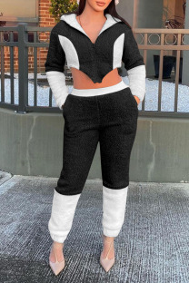 Black Casual Street Solid Patchwork Zipper Hooded Collar Long Sleeve Two Pieces