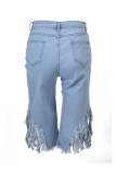 Baby Blue Fashion Casual Solid Ripped High Waist Regular Jeans