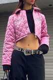 Pink Casual Print Patchwork Turndown Collar Outerwear