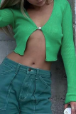 Green Sexy Solid Split Joint V Neck Tops