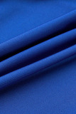 Blue Sexy Print Split Joint Frenulum V Neck Long Sleeve Two Pieces