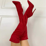 Red Fashion Patchwork Solid Color Pointed Keep Warm High Heel Boots