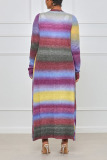 Multicolor Casual Striped Print Split Joint Outerwear