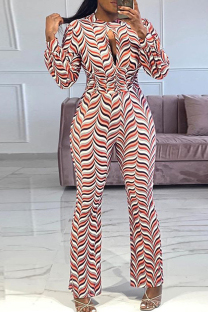 Multicolor Fashion Casual Print Hollowed Out O Neck Regular Jumpsuits