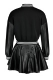 Black Casual Solid Patchwork Buckle Fold Long Sleeve Two Pieces