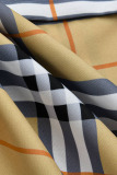 Khaki Fashion Casual Plaid Print Basic Turndown Collar Long Sleeve Two Pieces