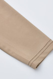 Khaki Fashion Casual Patchwork Basic Turndown Collar Long Sleeve Two Pieces