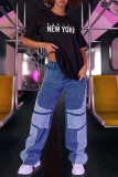 Black Fashion Casual Patchwork Basic High Waist Regular Denim Jeans