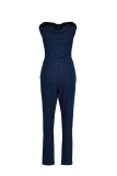 Dark Blue Fashion Casual Solid Backless Strapless Skinny Jumpsuits