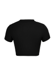 Black Sexy Solid Hollowed Out Half A Turtleneck T-Shirts