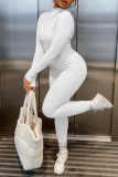 White Fashion Casual Solid Basic Turtleneck Skinny Jumpsuits